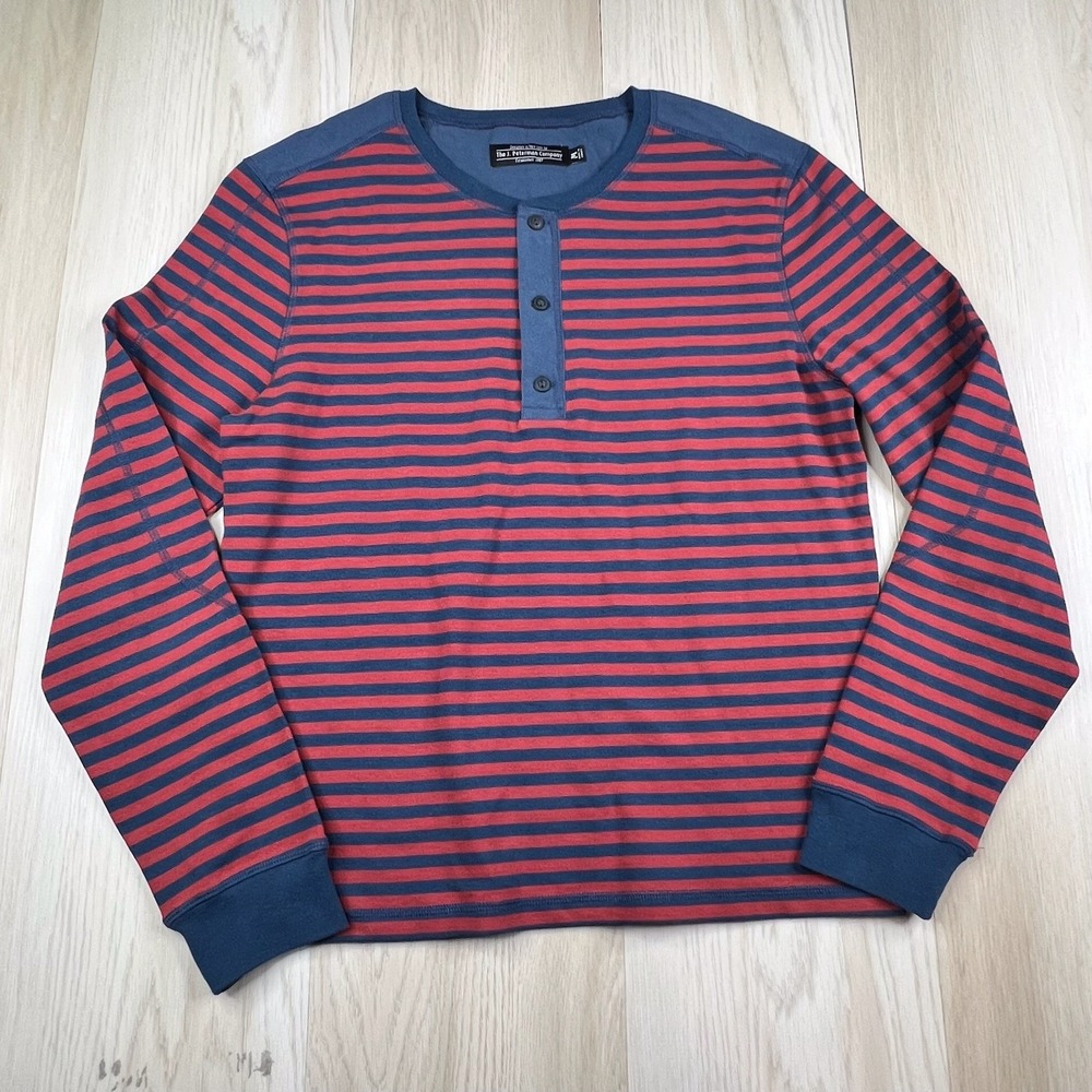 The J.Peterman Company Henley T-Shirt Mens Size Medium Blue Red Striped
